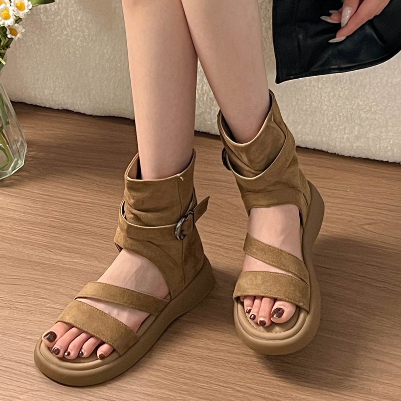 Streetwear Zipper - Women Open Toe Buckle Ankle Bootie