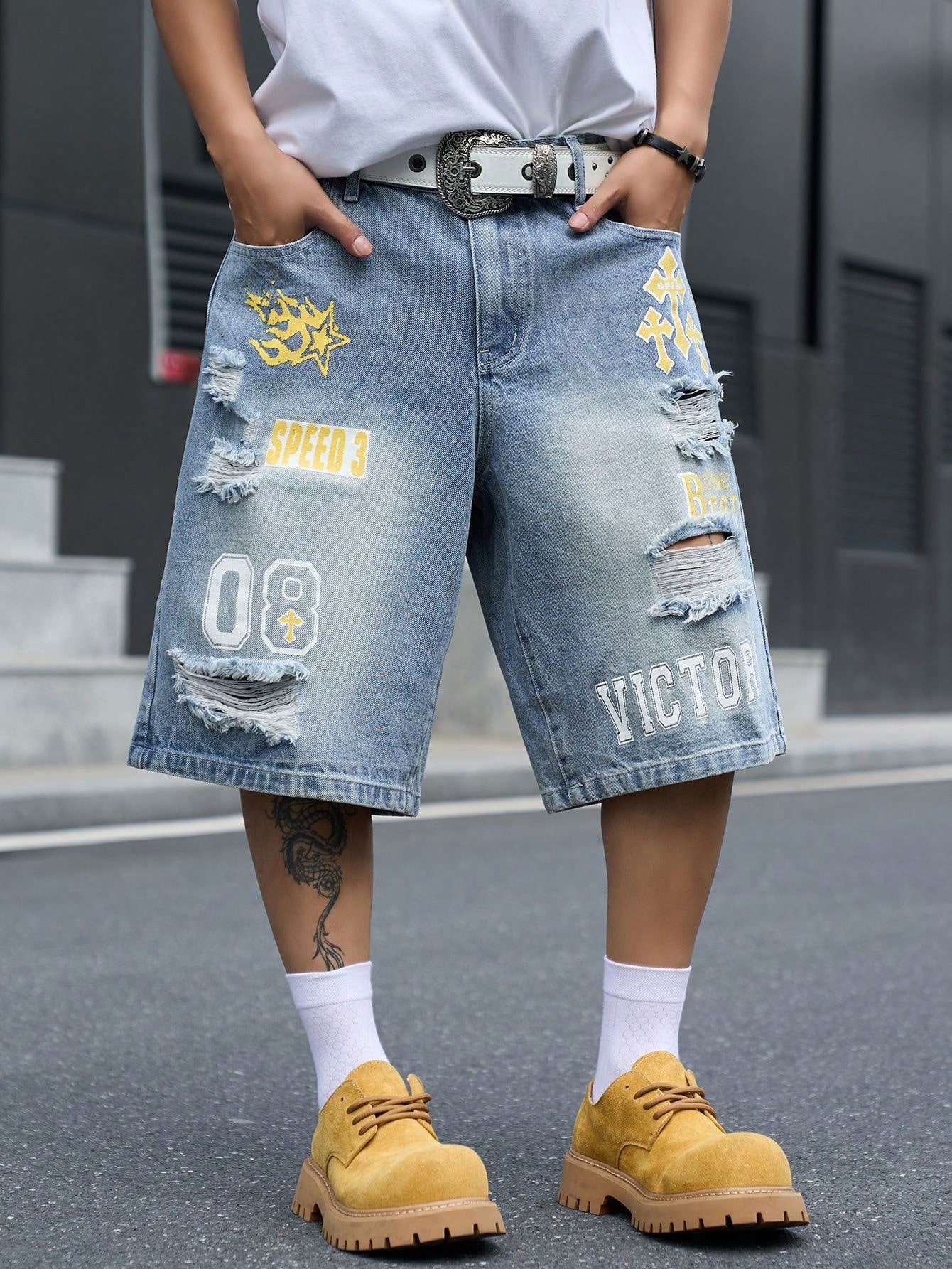 Streetwear Brand Pants - Men's Loose Fit Denim Bermuda Shorts,