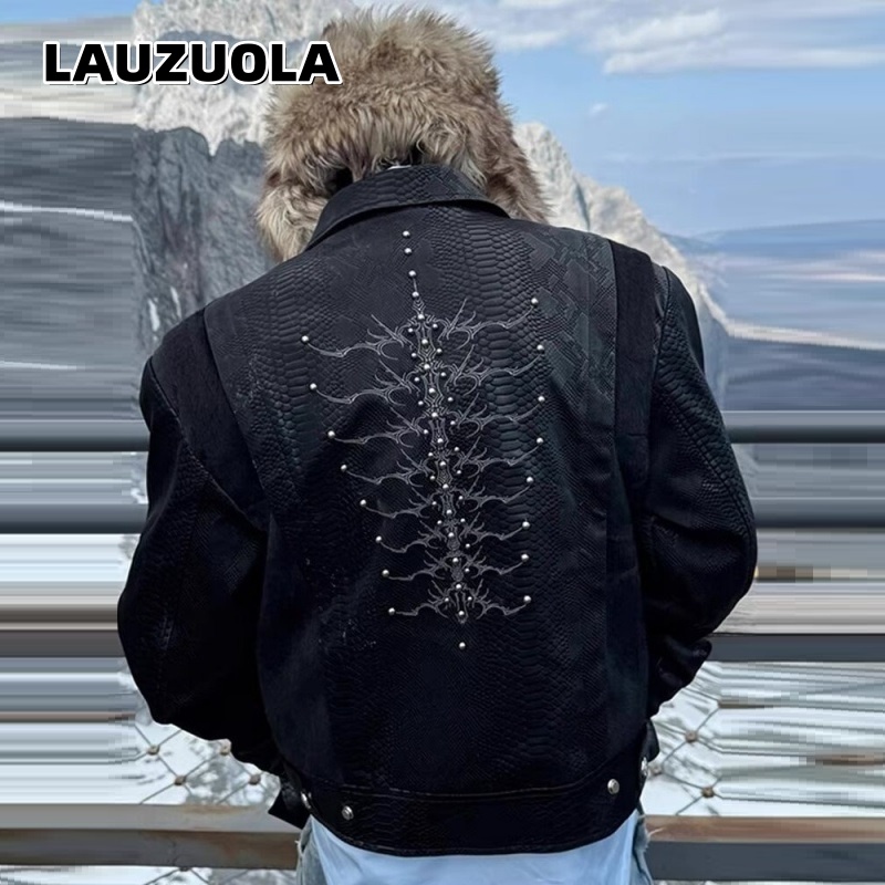 Men Black Snake Embossed Jacke - Streetwear Zipper recension och pris