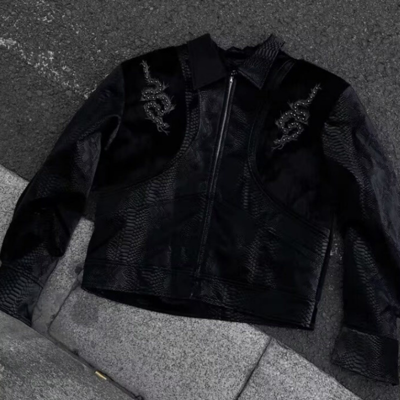 Men Black Snake Embossed Jacke - Streetwear Zipper recension och pris
