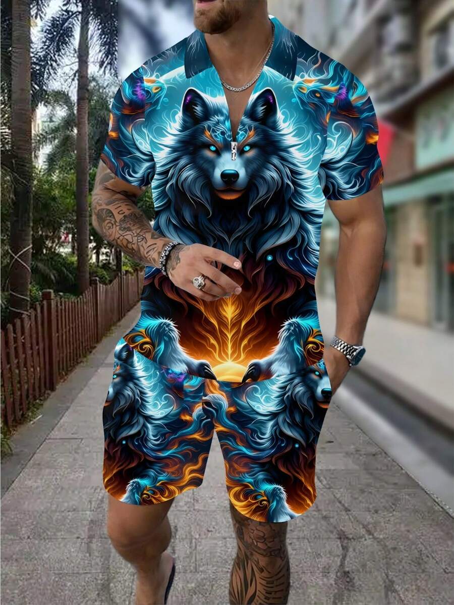 Men's Fashion 3D Wolf Print Zi - Streetwear Zipper recension och pris
