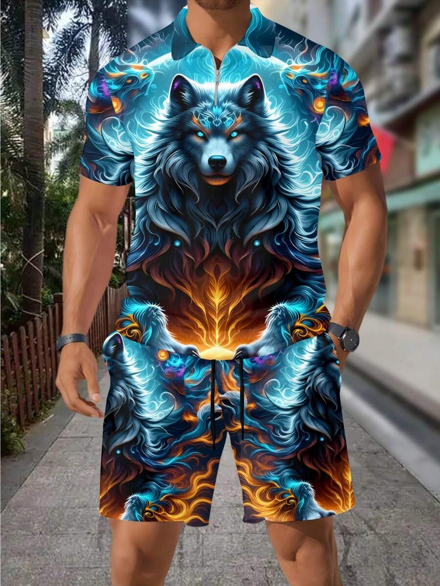 Men's Fashion 3D Wolf Print Zi - Streetwear Zipper recension och pris