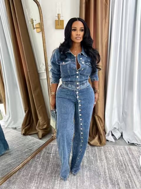 Jeans Suit Women Denim 2 Piece - Streetwear Brand Pants recension och pris
