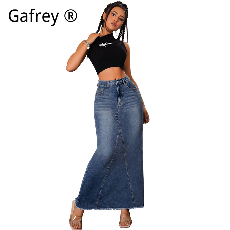Women Denim Midi Skirt High Wa - Streetwear Zipper recension och pris