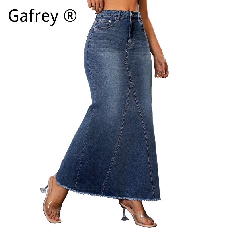 Women Denim Midi Skirt High Wa - Streetwear Zipper recension och pris
