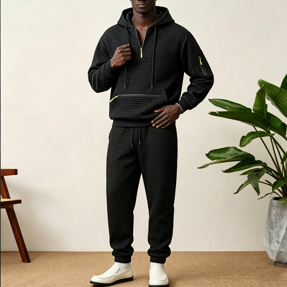 Men's 2PCS Waffle Grid Tracksu - Streetwear Zipper recension och pris