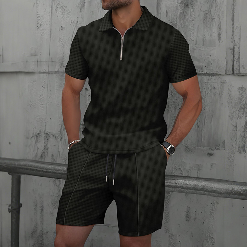 Summer Men Sports Polo Suit Sh - Streetwear Zipper recension och pris
