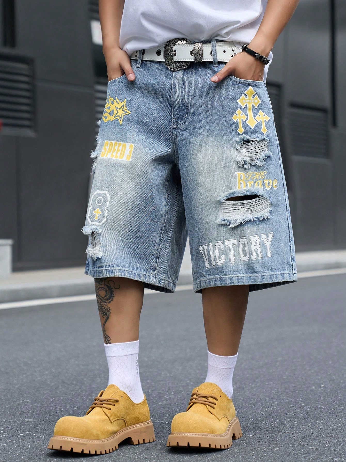 Men's Loose Fit Denim Bermuda  - Streetwear Brand Pants recension och pris