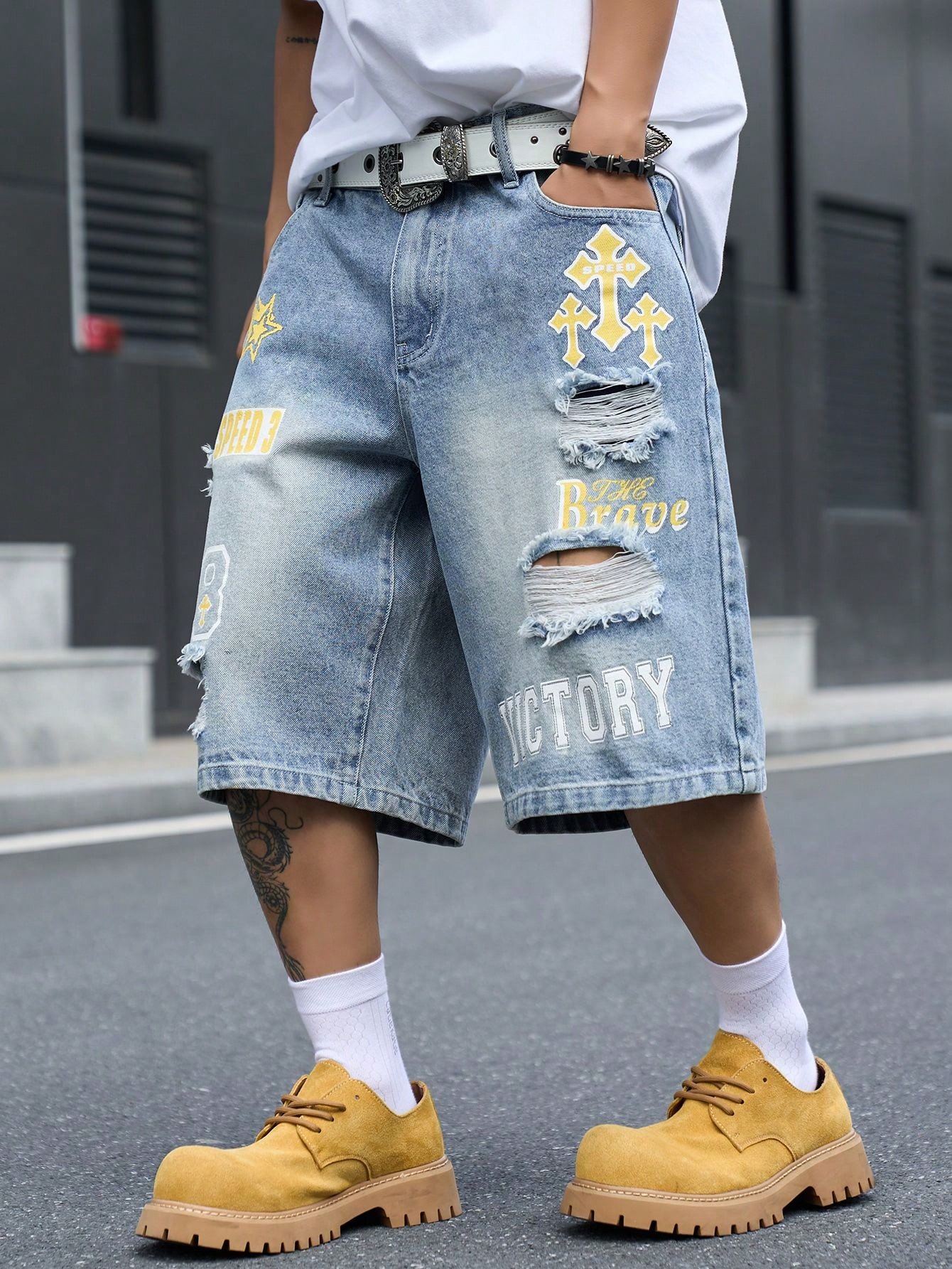 Men's Loose Fit Denim Bermuda  - Streetwear Brand Pants recension och pris