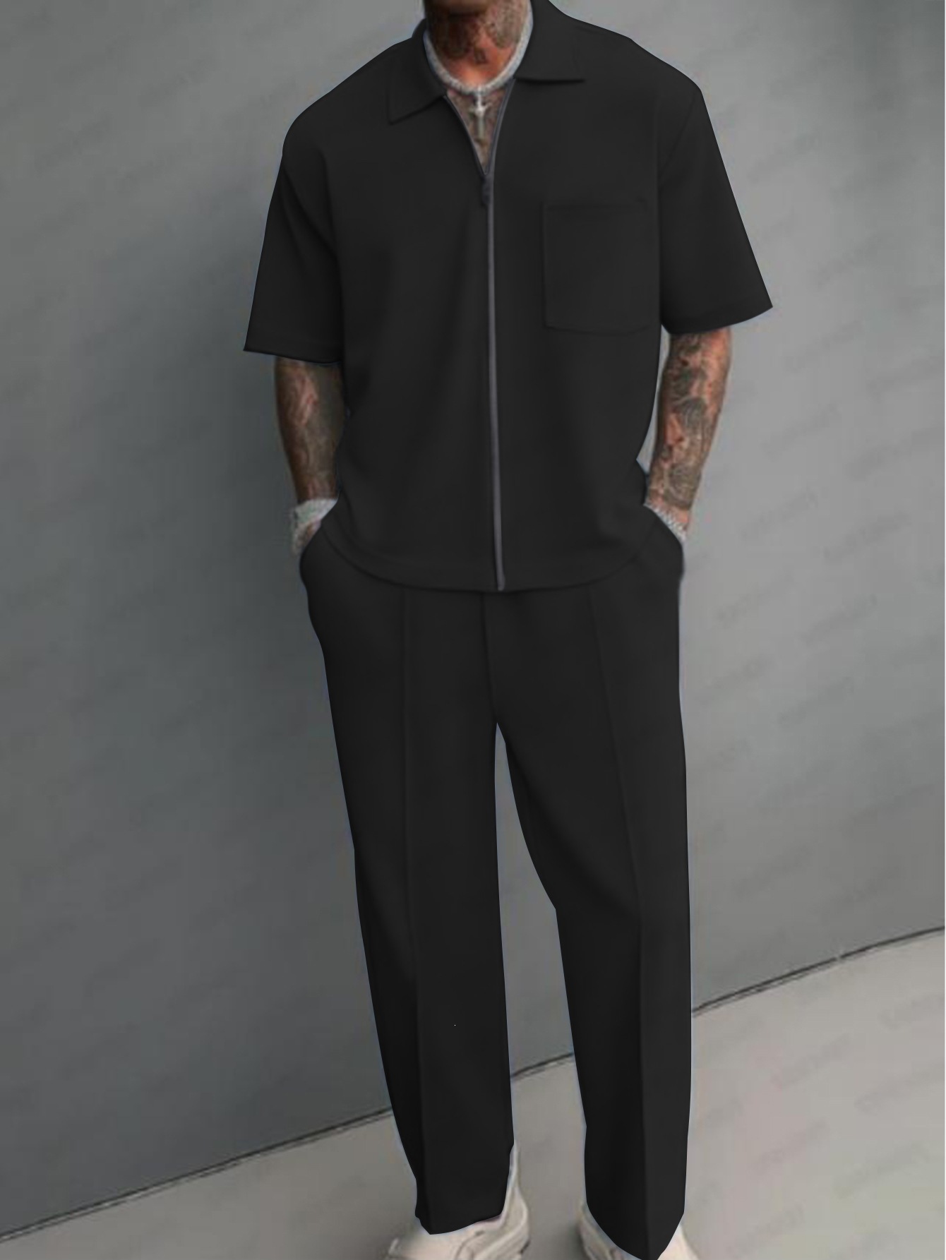 Men 2 Piece Outfits Half Zip P - Streetwear Zipper recension och pris